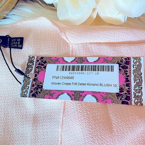 Boohoo Frill Embellished Blush Kimono SZ-10 - Picture 10 of 15